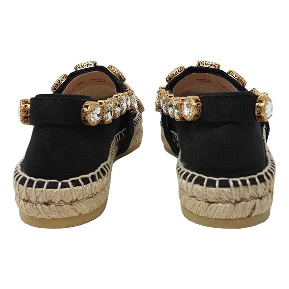 Gucci Black Canvas Crystal Embellished Pepita Espadrille Flats Size 36.5 - Picture 3 of 10
